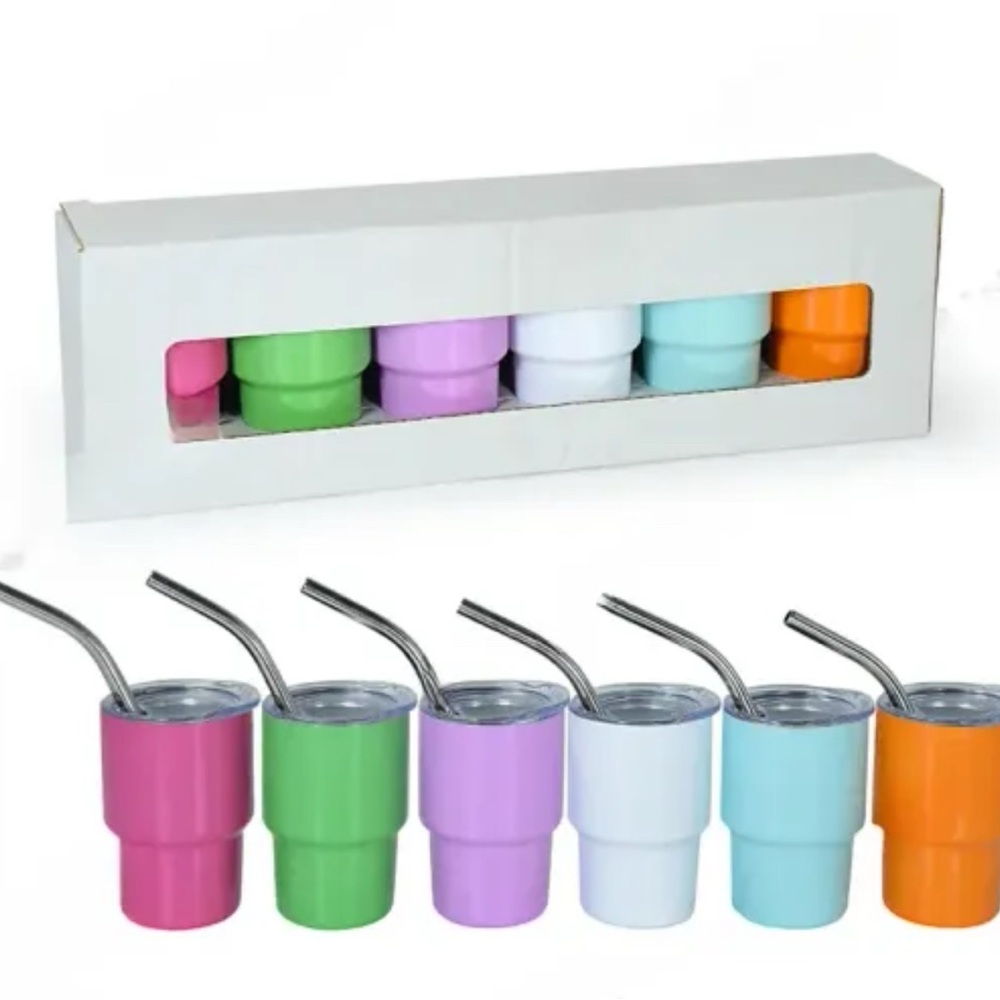 Colorful Stainless 3 OZ Steel Tumbler Set with Straws (6 count)